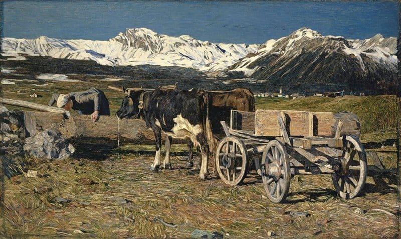 Giovanni Segantini At The Watering Place Cows In The Yoke 1888 museum quality