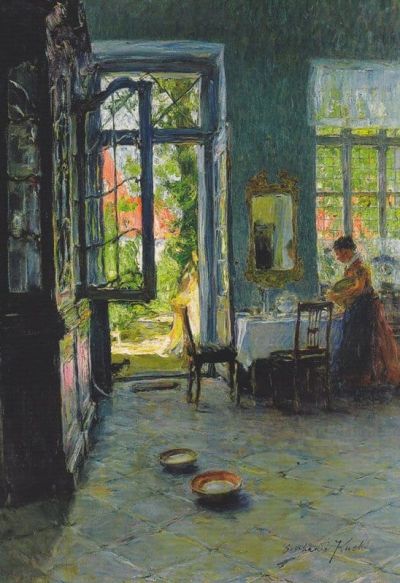 art oil painting reproduction of  Gotthardt Kuehl Garden Room - 1897 museum quality handmade