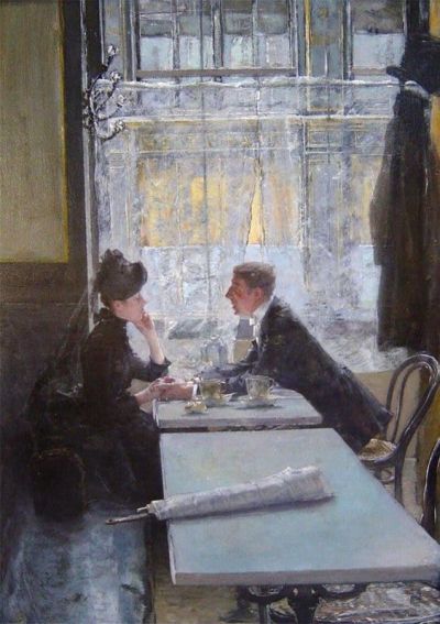 art oil painting reproduction of  Gotthardt Kuehl In The Coffee House - 1915 museum quality handmade