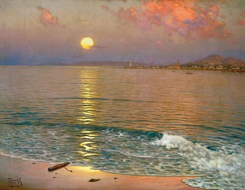 Guillermo Gomez Gil Dusk Over The Coast Of Malaga 1918 museum quality