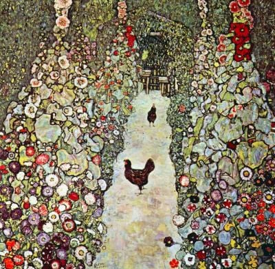 art oil painting reproduction of  Gustav Klimt Garden Path With Chickens museum quality handmade