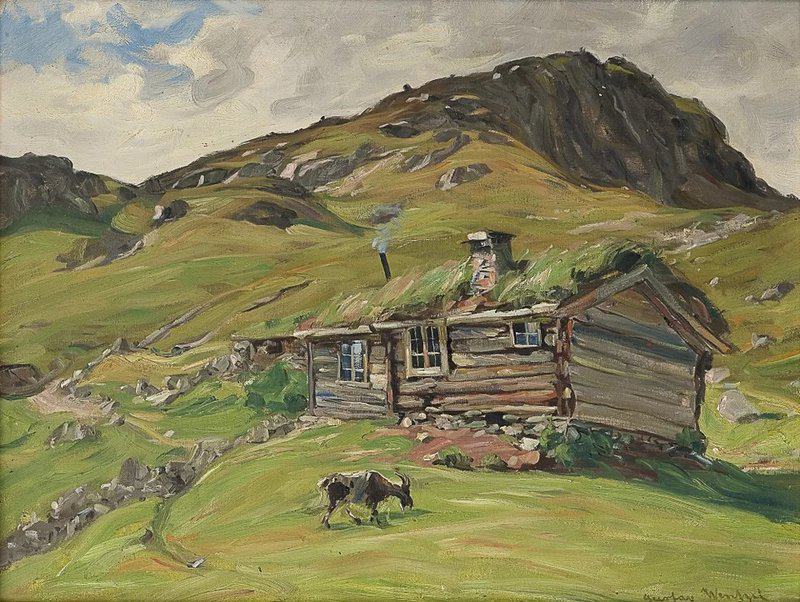 Gustav Wentzel Seter Med Geit - House With Goat museum quality