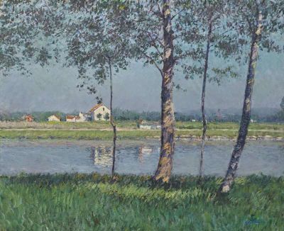 art oil painting reproduction of  Gustave Caillebotte Rive De La Seine Au Petit-gennevilliers Ca. 1888 museum quality handmade