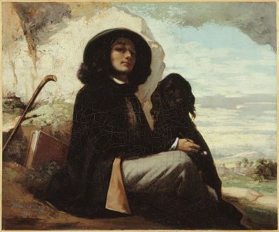 art oil painting reproduction of  Gustave Courbet Self-portrait With A Black Dog museum quality handmade