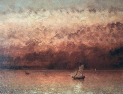 art oil painting reproduction of  Gustave Courbet Sunset On Lake Geneva C. 1876 museum quality handmade