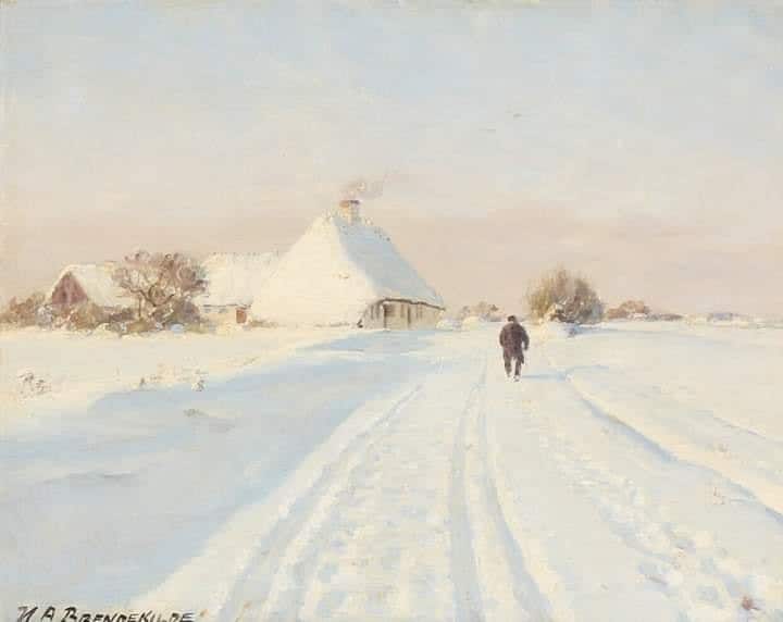 Hans Andersen Brendekilde A Countryroad Cutting Through A Winterlandscape museum quality