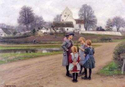 art oil painting reproduction of  Hans Andersen Brendekilde Hjemb K Street museum quality handmade