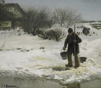 art oil painting reproduction of  Hans Andersen Brendekilde Tosne Or Break In The Frost 1895 museum quality handmade