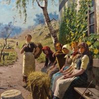 Hans Dahl A Break In The Haymaking Hand Painted Reproduction