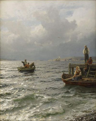 art oil painting reproduction of  Hans Fredrik Gude Fisherman On The Coast museum quality handmade