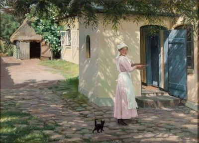 art oil painting reproduction of  Harald Slott-moller Woman On A Sunlit Farm 1916 museum quality handmade