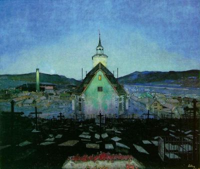 art oil painting reproduction of  Harald Sohlberg Night 1904 museum quality handmade