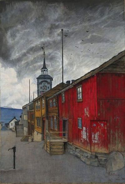 art oil painting reproduction of  Harald Sohlberg Street In Roros - 1902 museum quality handmade