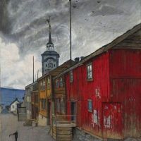 Harald Sohlberg Street In Roros - 1902 Hand Painted Reproduction