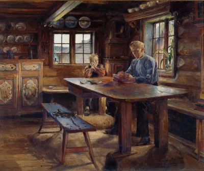 art oil painting reproduction of  Harriet Backer Interior Homework 1888 museum quality handmade