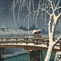 Hasui Kawase Evening Snow At Edogawa 1932