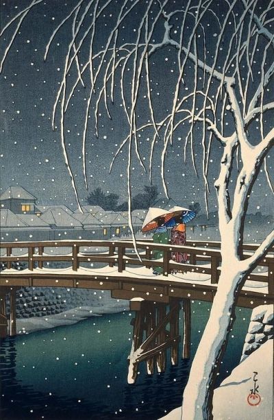 art oil painting reproduction of  Hasui Kawase Evening Snow At Edogawa 1932 museum quality handmade