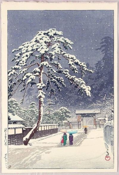 art oil painting reproduction of  Hasui Kawase Honmon Temple In Snow 1931 museum quality handmade
