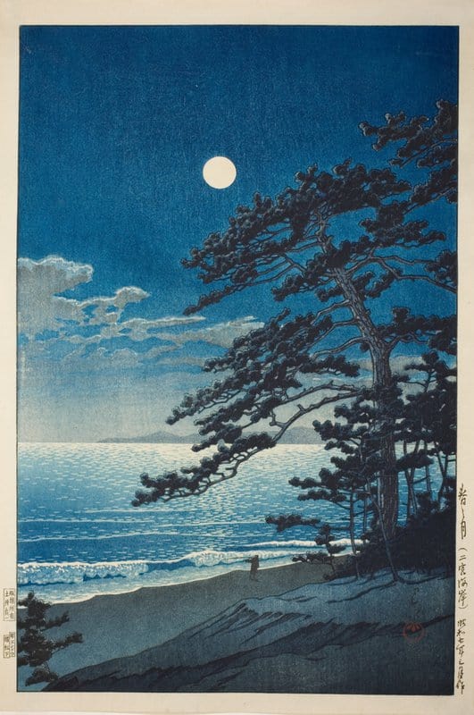 Hasui Kawase Spring Moon At Ninomiya Beach 1932 - Full museum quality