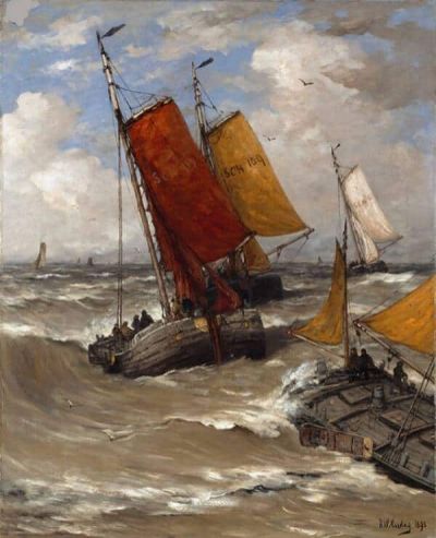 art oil painting reproduction of  Hendrik Willem Mesdag Composition With Boats museum quality handmade