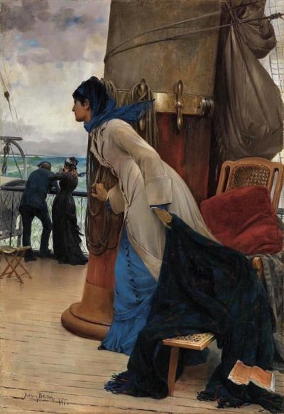 art oil painting reproduction of  Henry Bacon First Sight Of Land 1877 museum quality handmade
