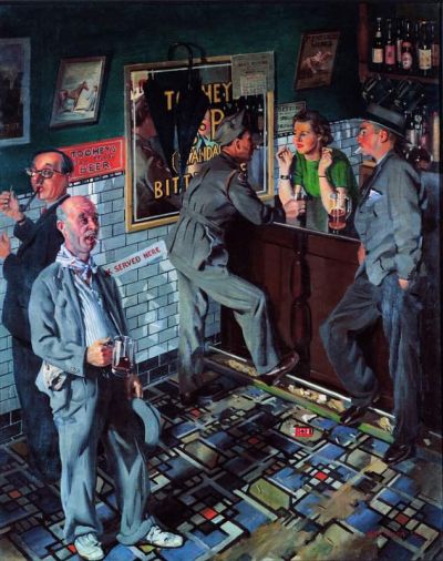 art oil painting reproduction of  Herbert Edward Badham Bar Scene 1940 museum quality handmade