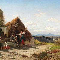 Hermann David Salomon Corrodi A Scene Of Daily Life In The Roman Campagna