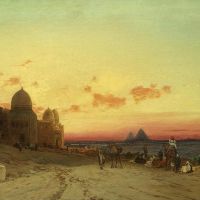 Hermann David Salomon Corrodi A View Of The Tomb Of The Caliphs With The Pyramids Of Giza Beyond Cairo