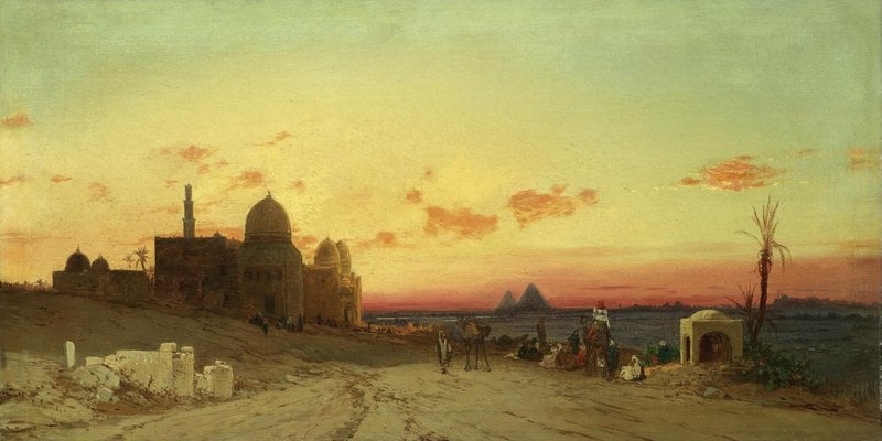 Hermann David Salomon Corrodi A View Of The Tomb Of The Caliphs With The Pyramids Of Giza Beyond Cairo museum quality