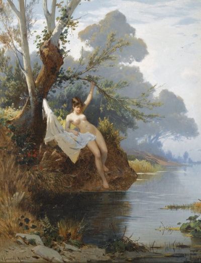 art oil painting reproduction of  Hermann David Salomon Corrodi By The Riverbank museum quality handmade