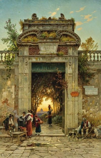 art oil painting reproduction of  Hermann David Salomon Corrodi Door At The Vialla Cavalieri museum quality handmade