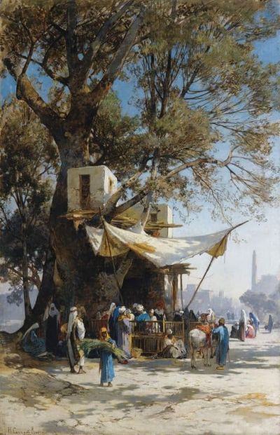 art oil painting reproduction of  Hermann David Salomon Corrodi Gathering Under The Tree Shade museum quality handmade