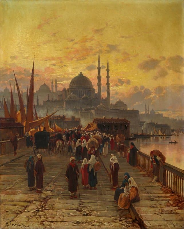 Hermann David Salomon Corrodi The Galata Bridge Constantinople Before 1900 museum quality