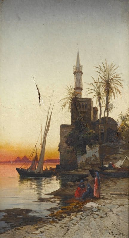 Hermann David Salomon Corrodi The Nile At Sunset museum quality
