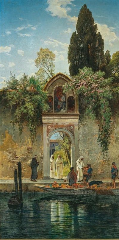 art oil painting reproduction of  Hermann David Salomon Corrodi Venice At The Gate Of The Island Monastery Of San Lazzaro museum quality handmade