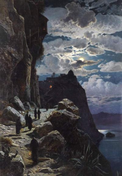 art oil painting reproduction of  Hermann David Salomon Corrodi Walk Of The Monks To The Mountain Monastery Athos - 1905 museum quality handmade