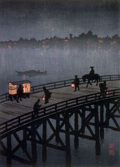 art oil painting reproduction of  Hiroshima Koho Night View Of Ohashi Bridge museum quality handmade