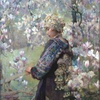 Hong Nian Zhang Magnolias Himalayan Girl In Traditional Dress - 1988