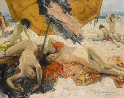art oil painting reproduction of  Howard Chandler Christy Nudes At The Beach 1930 museum quality handmade