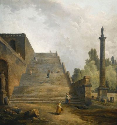 art oil painting reproduction of  Hubert Robert Figures Walking Up A Monumental Staircase museum quality handmade
