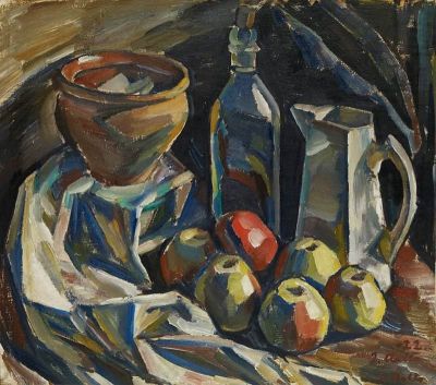 art oil painting reproduction of  Ilmari Aalto Still Life With Jug Pot Bottle And Apples 1922 museum quality handmade