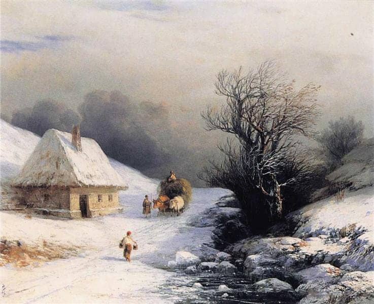 Ivan Aivazovsky Little Russian Ox Cart In Winter 1866 museum quality
