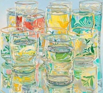 art oil painting reproduction of  Janet Fish Painted Water Glasses 1974 museum quality handmade