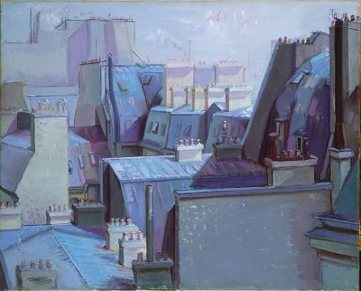 art oil painting reproduction of  Jean Helion Blue Roofs Paris 1958 museum quality handmade