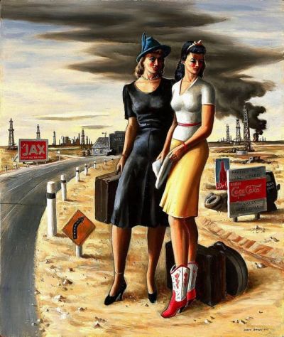 art oil painting reproduction of  Jerry Bywaters Oil Field Girls - 1940 museum quality handmade
