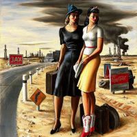 Jerry Bywaters Oil Field Girls - 1940 Hand Painted Reproduction