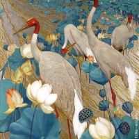 Jessie Arms Botke Demoiselles Cranes And Lotus 1934 Hand Painted Reproduction