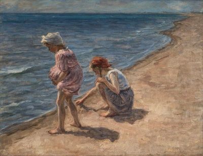 art oil painting reproduction of  Johannes Wilhjelm Two Girls On Skagen Beach 1910 museum quality handmade