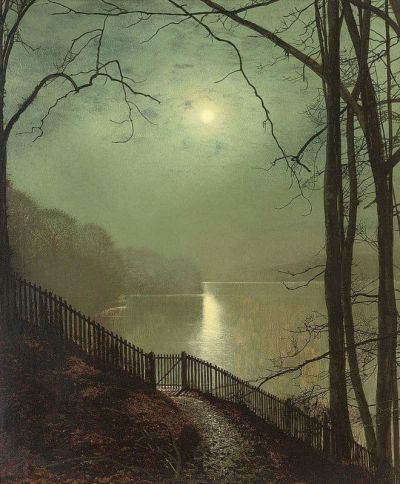 art oil painting reproduction of  John Atkinson Grimshaw Moolight On The Lake Roundhay Park Leeds museum quality handmade