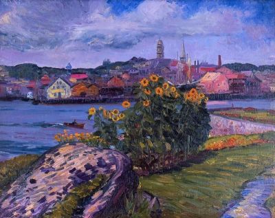 art oil painting reproduction of  John French Sloan Sunflowers On Rocky Neck 1914 museum quality handmade